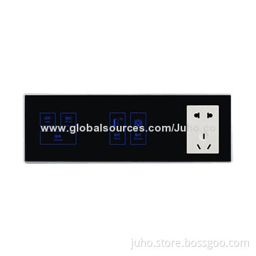 New Crystal PG Touch Switch 5 Gang Black Glass with Power Socket